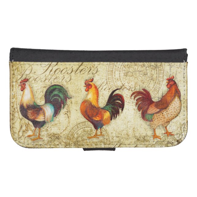 Three Roosters Samsung Galaxy Wallet Case (Front (Horizontal))