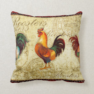 Three Roosters Throw Pillow