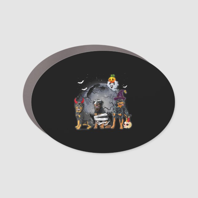 Three Rottweilers Satan Witch Mummy Halloween Cost Car Magnet (Front)