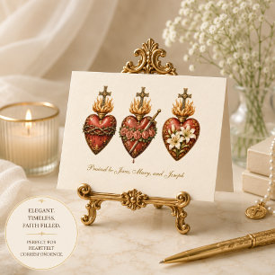 Three Sacred Hearts Catholic Stationery Thank You Card