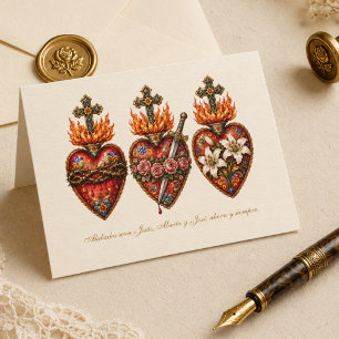 Three Sacred Hearts Spanish Catholic Thank You Card