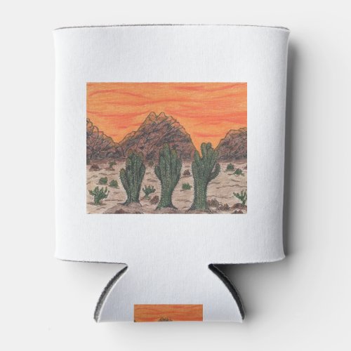 Three Saguaro Cacti in a Beautiful Desert Sunset  Can Cooler