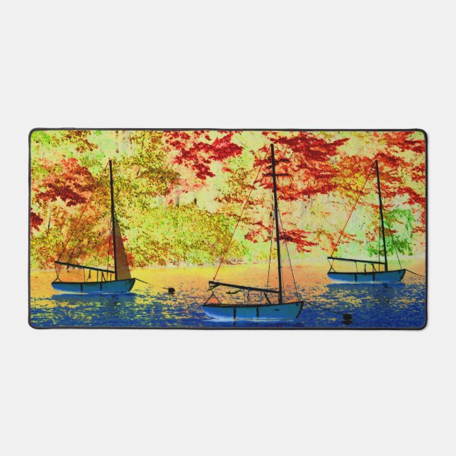 Three Sailboats Autumn Sky Fall Scene Desk Mat (Front)