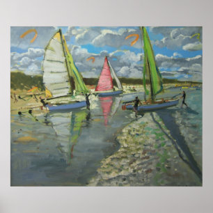 Three Sailboats Bray Dunes France Poster