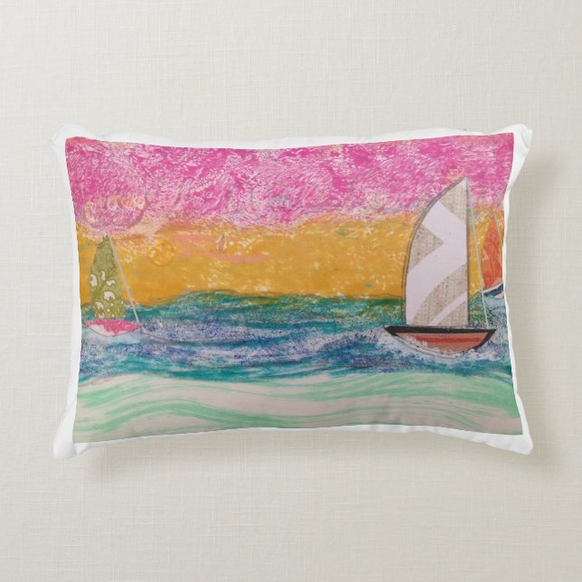 Three Sailboats Pink Sky  Accent Pillow (Front)