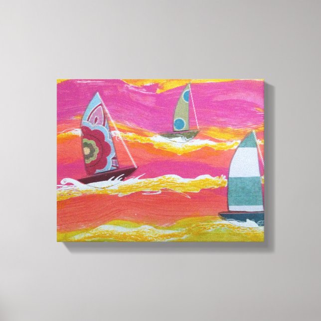 Three Sailboats Stretched Canvas Print (Front)