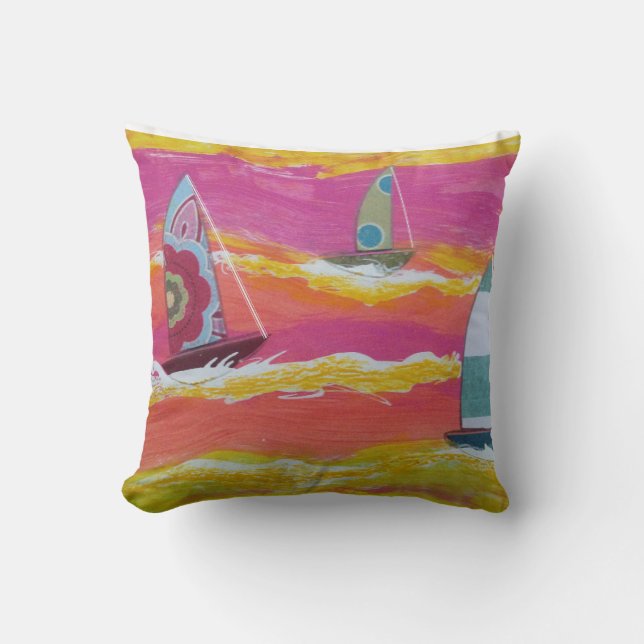 Three Sailboats  Throw Pillow (Front)