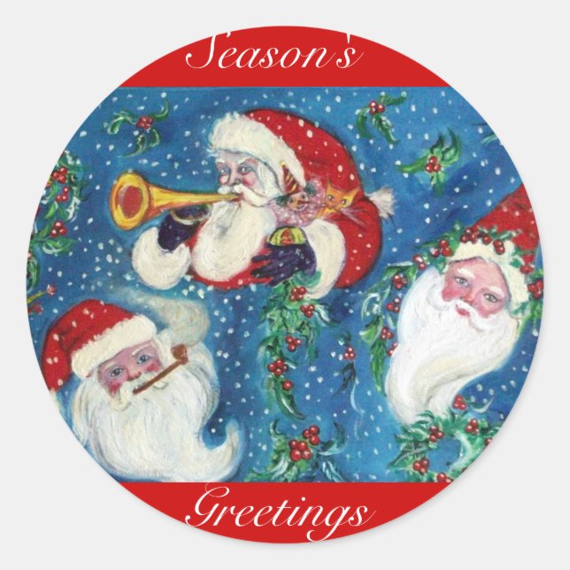 THREE SANTA CLASSIC ROUND STICKER (Front)