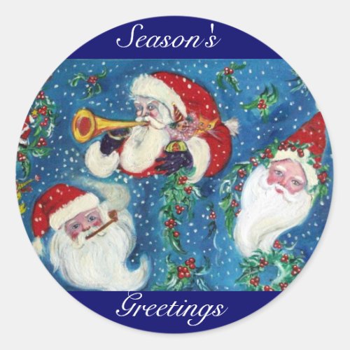 THREE SANTA CLASSIC ROUND STICKER