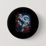 Three Santa Claus Moon Howling Funny Christmas Hol Button
