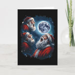 Three Santa Claus Moon Howling Funny Christmas Hol Card