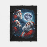 Three Santa Claus Moon Howling Funny Christmas Hol Fleece Blanket