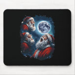 Three Santa Claus Moon Howling Funny Christmas Hol Mouse Pad