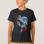 Three Santa Claus Moon Howling Funny Christmas Hol T-Shirt