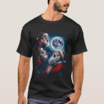 Three Santa Claus Moon Howling Funny Christmas Hol T-Shirt