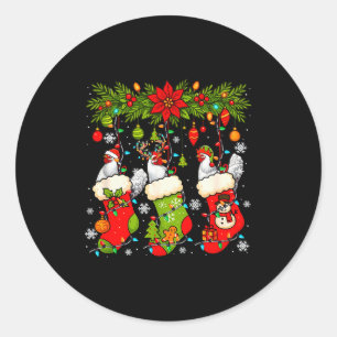 Three Santa Elf Reindeer Chickens In Xmas Colorful Classic Round Sticker