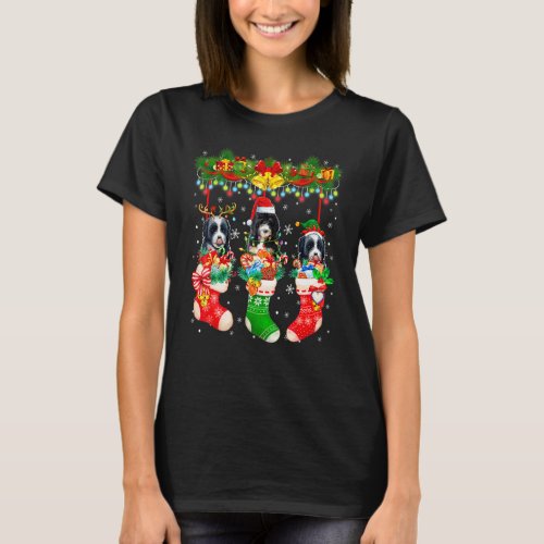 Three Santa Reindeer Elf Bernedoodle Dogs In Chris T-Shirt
