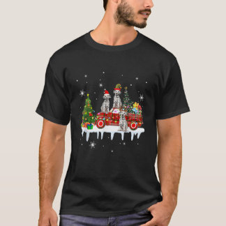 Three Santa Reindeer Elf Dalmatians On Xmas Pickup T-Shirt