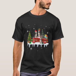 Three Santa Reindeer Elf Huskies On Xmas Pickup Tr T-Shirt