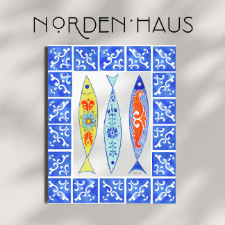 Three Sardines + Blue Tile Poster