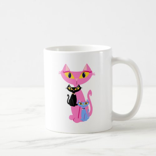 Three Sassy Retro Cats Cute Illustration Coffee Mug