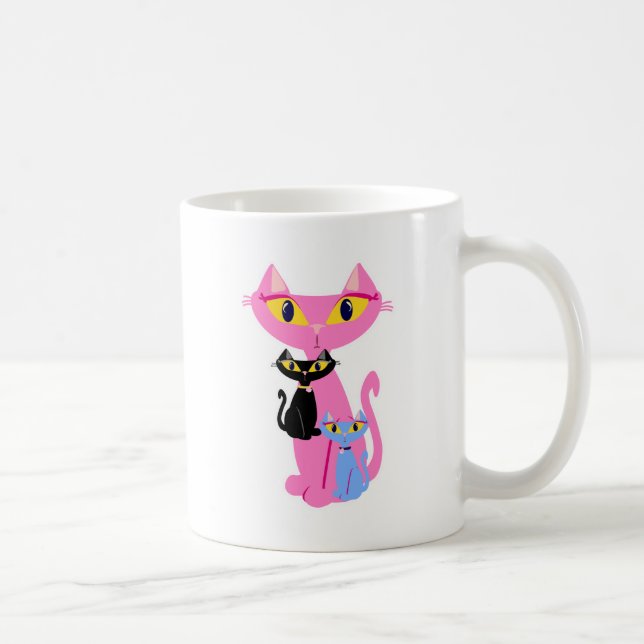 Three Sassy Retro Cats Cute Illustration Coffee Mug (Right)