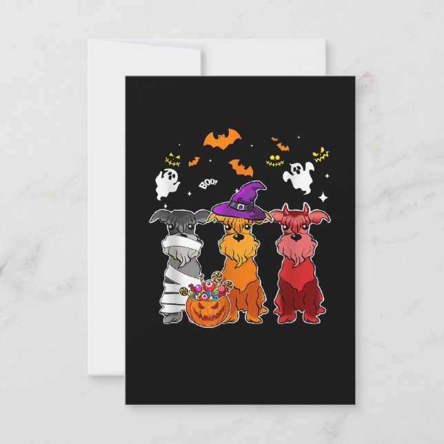 Three Schnauzer Witch Hat Cute Halloween Gifts RSVP Card (Front)