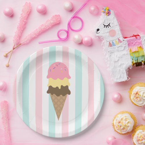 Three Scoop Waffle Cone Birthday Party Paper Plates