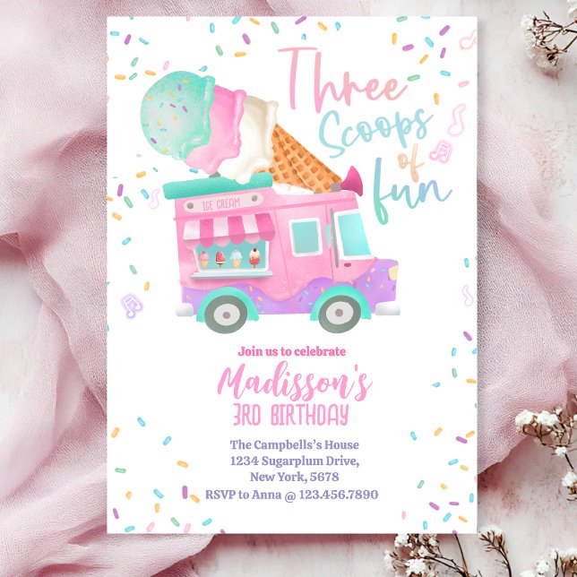 Three Scoops Of Fun 3rd Birthday Invitation (Creator Uploaded)
