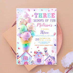 Three Scoops of Fun Ice Cream Birthday Invitation