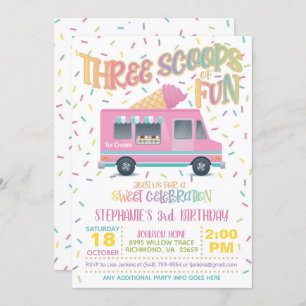 Three Scoops of Fun Ice Cream Birthday Invitation