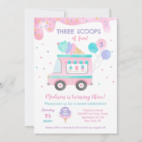 Three Scoops of fun Ice Cream Birthday Invitations
