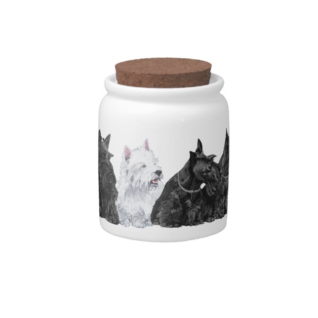 Three Scotties & a Westie Candy Jar (Front)
