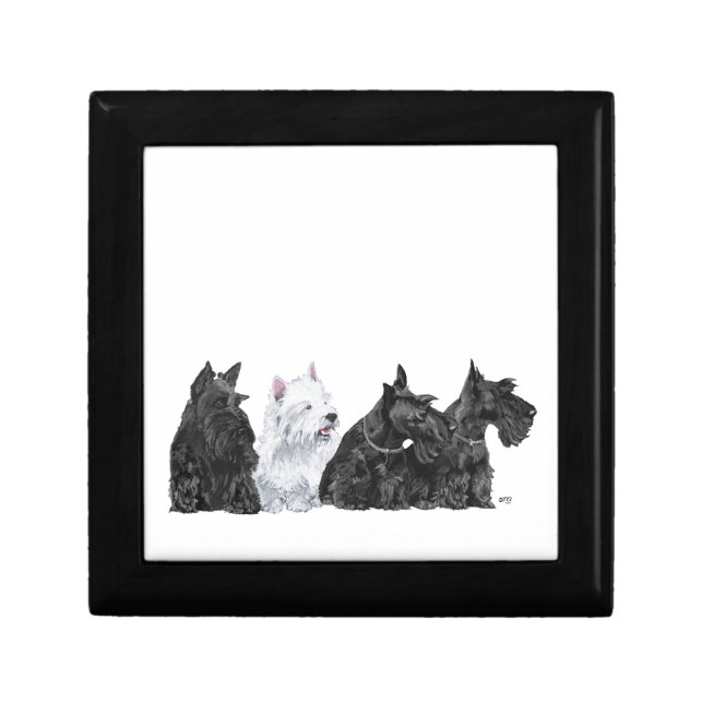 Three Scotties & a Westie Keepsake Box (Front)