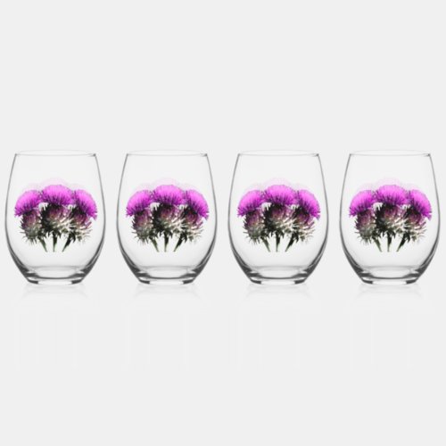 Three Scottish Thisles Stemless Wine Glass