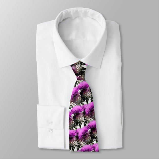 Three Scottish Thistles Neck Tie (Tied)