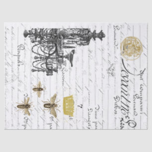 Three Script Bees Decoupage Tissue Collage Paper