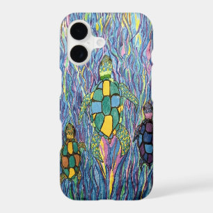 Three Sea Turtles Stained Glass Ocean Art iPhone 17 Case