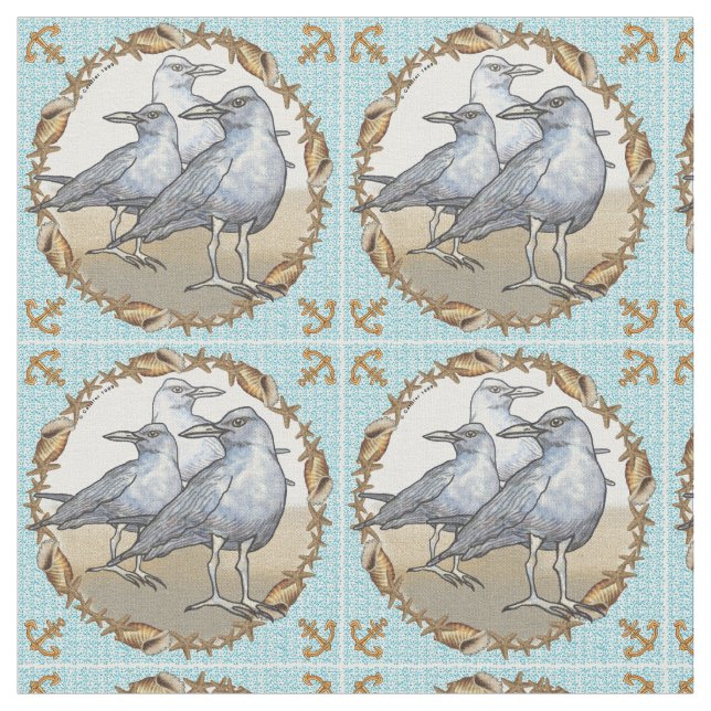 Three Seagulls Fabric (Close Up)