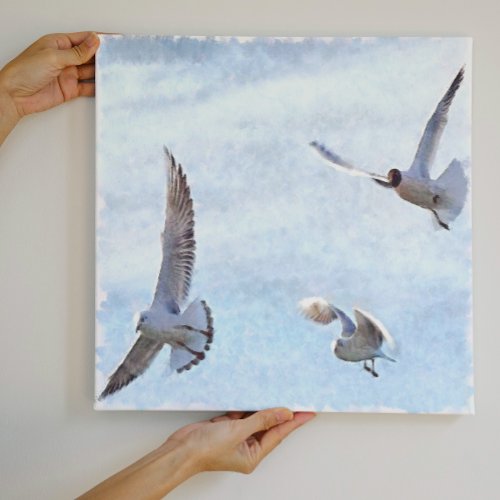 Three Seagulls Watercolor Canvas Print