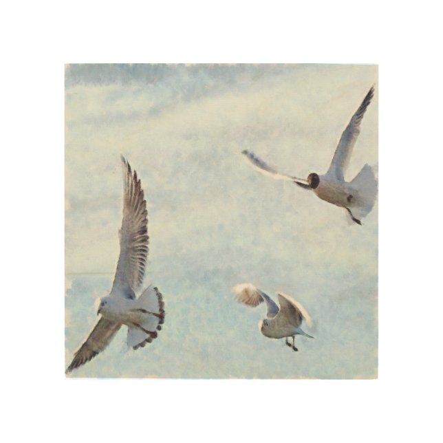 Three Seagulls Watercolor Wood Wall Art (Front)