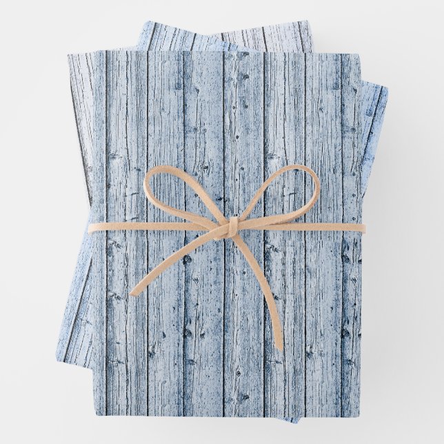 Three Shades of Blue Knotty Wood  Wrapping Paper Sheets (In situ)