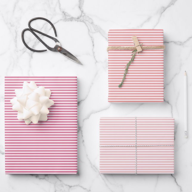 Three Shades Pink Stripes Wrapping Paper Sheets (Front)
