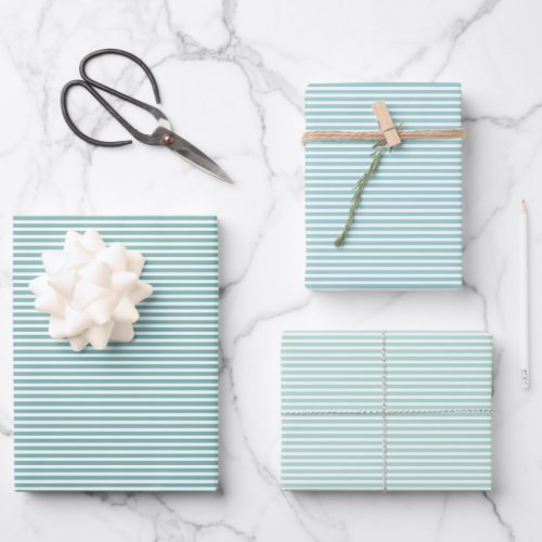 Three Shades Turquoise Stripes Wrapping Paper Sheets