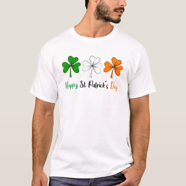 Three Shamrocks Ireland Irish Flag Happy St Patric T-Shirt (Front)