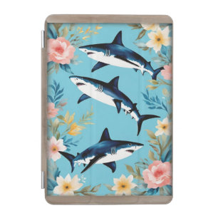 Three Sharks In A Wood Frame Tropical Floral iPad Mini Cover