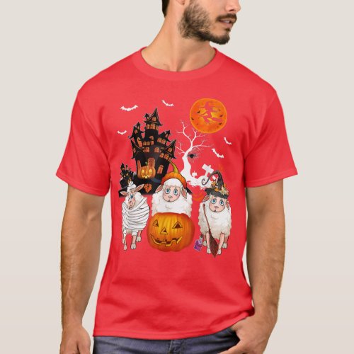 Three Sheep Halloween Mummy Scary Witch With Pumpk T_Shirt