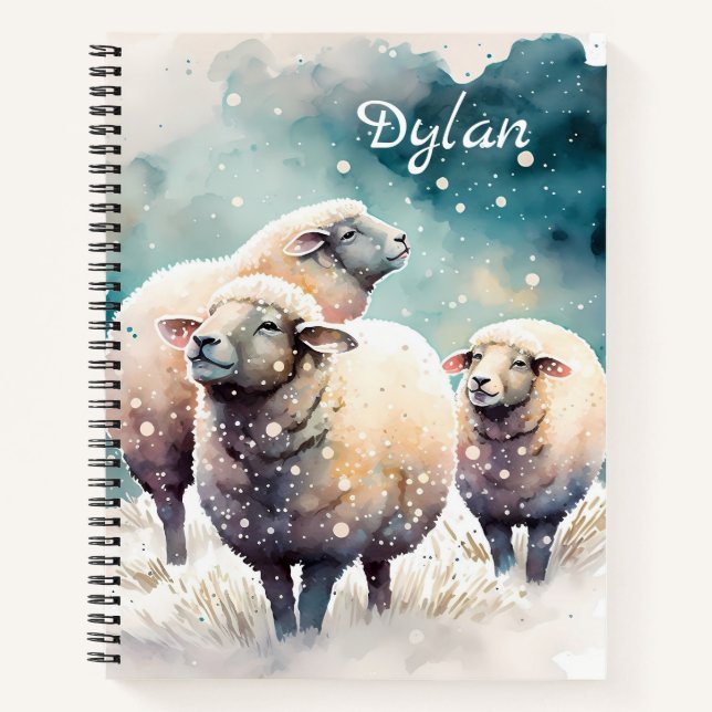 Three Sheep in Winter Wonderland - Customized Notebook (Front)