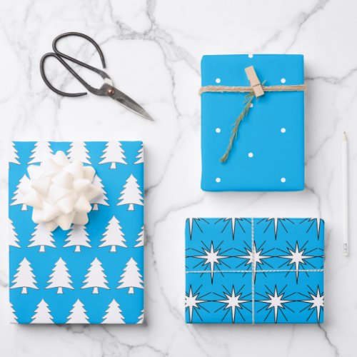 Three Sheets Of Christmas Wrapping Paper Blue