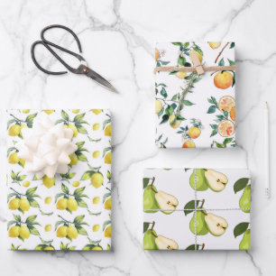 Three Sheets Wrapping Paper - Lemons Oranges Pears